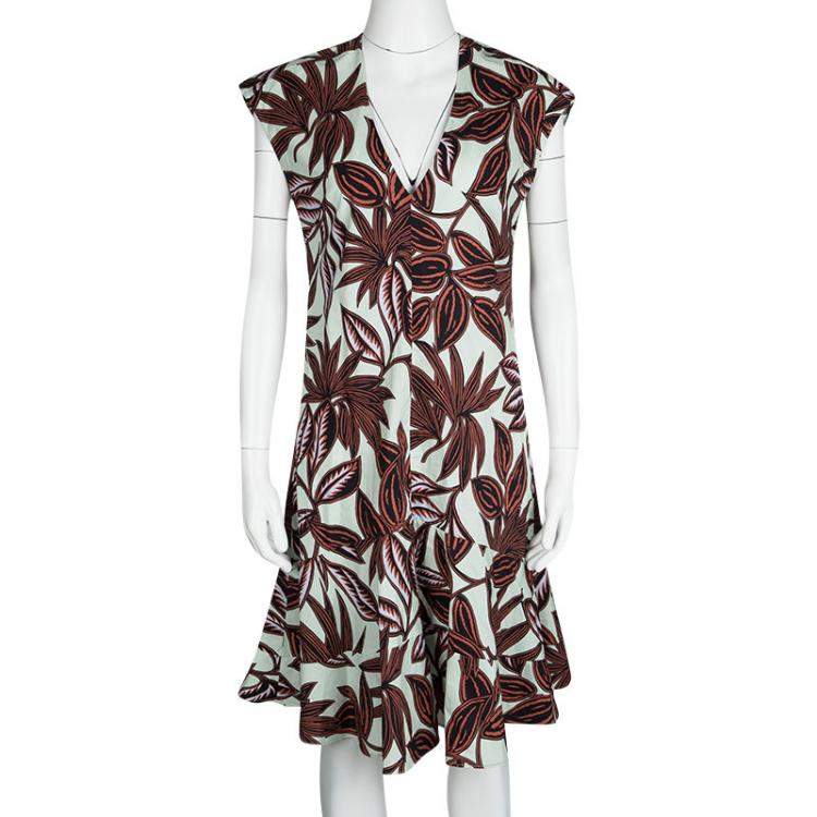 مملوكة مسبقًا Etro Multicolor Leaf Print Cotton V-Neck Sleeveless Dress M