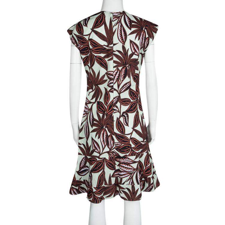 مملوكة مسبقًا Etro Multicolor Leaf Print Cotton V-Neck Sleeveless Dress M