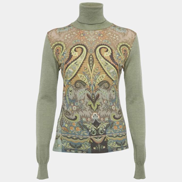 Pre Owned Etro Green Paisley Print Jersey Pullover M