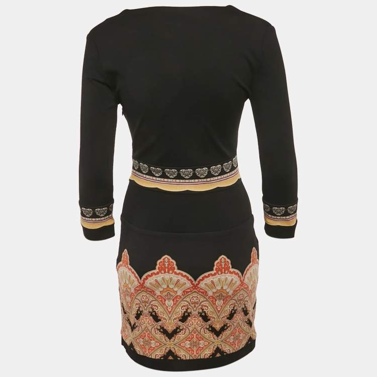Pre Owned Etro Black Printed Jersey Mini Dress M