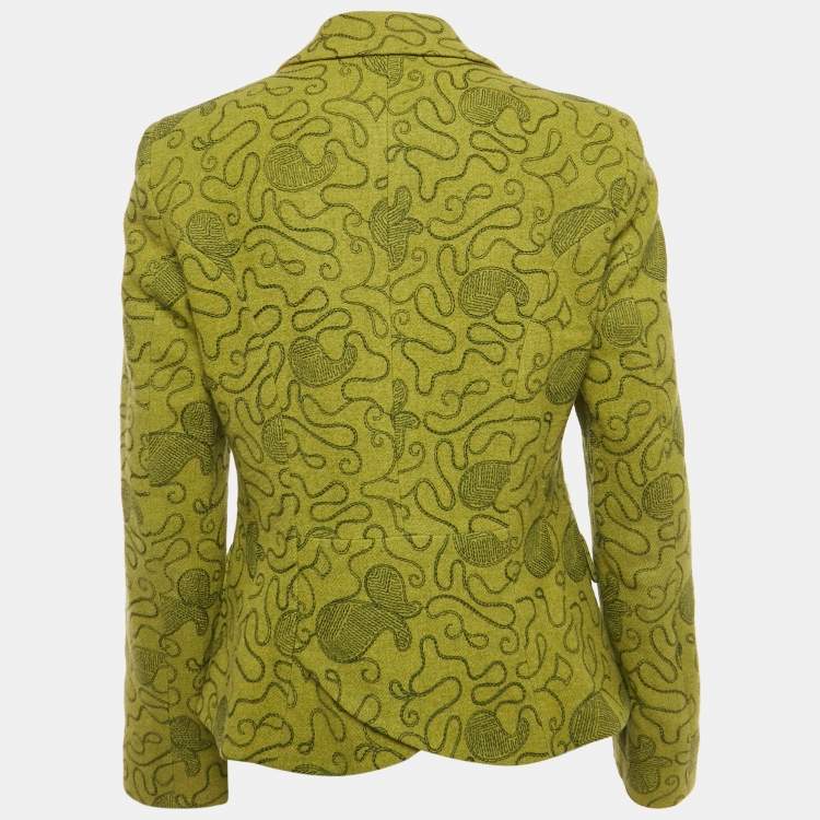 Pre Owned Etro Green Embroidered Wool Single Breasted Blazer L