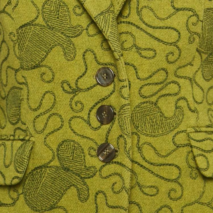 Pre Owned Etro Green Embroidered Wool Single Breasted Blazer L