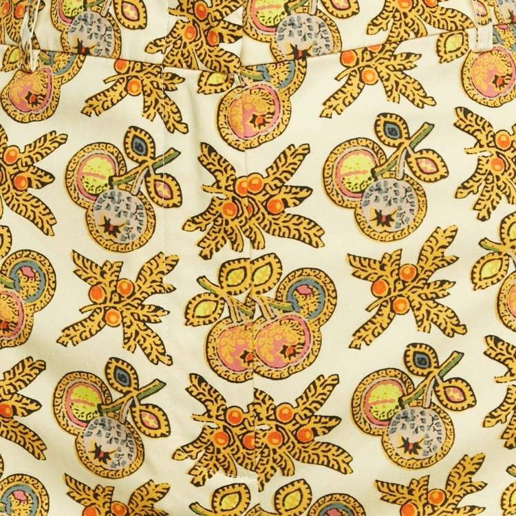 Pre Owned Etro Yellow Printed Cotton Wide Leg Trousers M