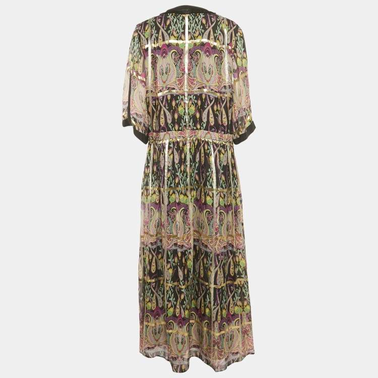 مملوكة مسبقًا Etro Black Embellished Paisley Print Silk Maxi Dress L