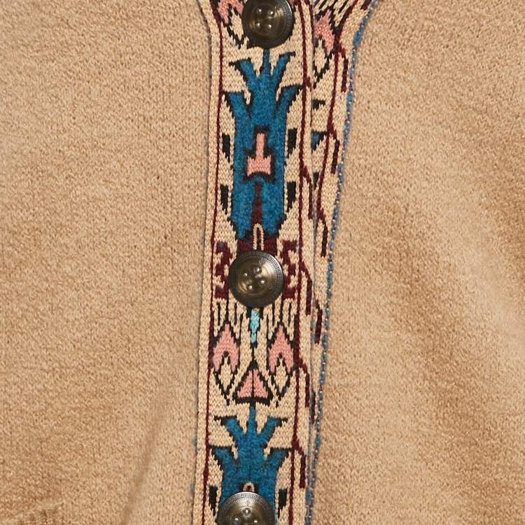 Pre Owned Etro Beige Intarsia Wool Blend Cardigan L