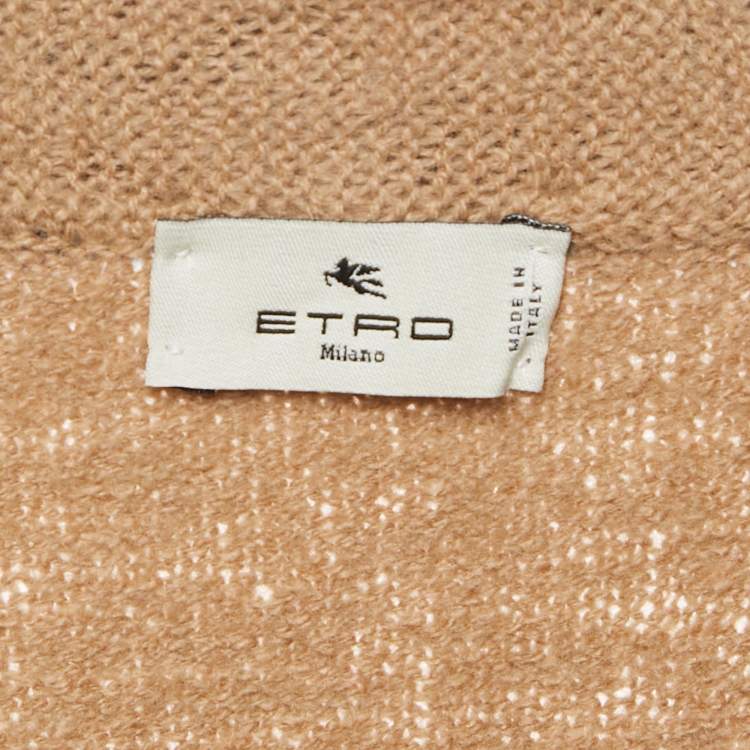 Pre Owned Etro Beige Intarsia Wool Blend Cardigan L