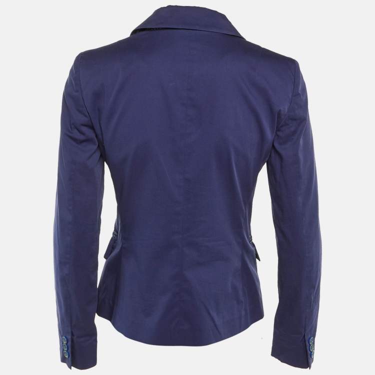 Pre Owned Etro Blue Cotton Single Breasted Blazer S