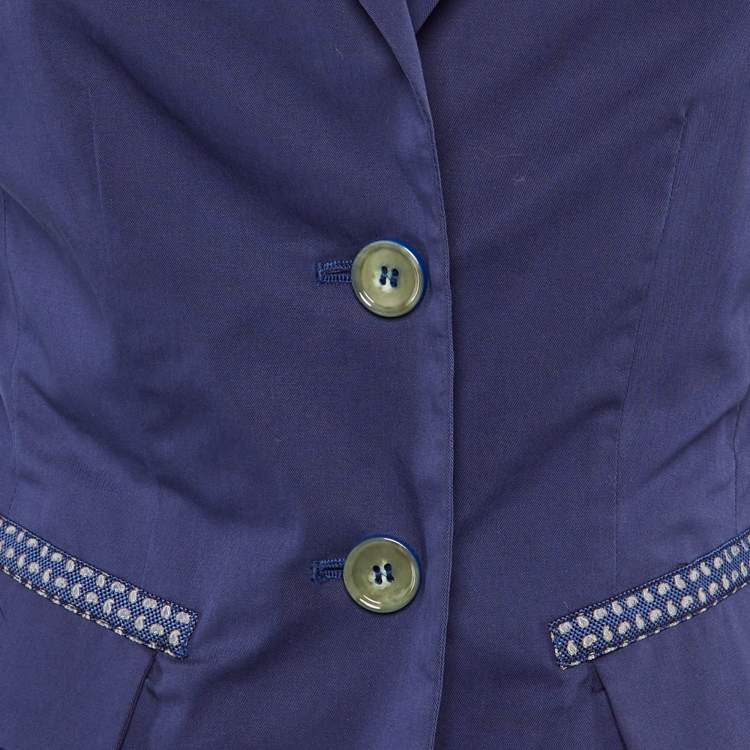 Pre Owned Etro Blue Cotton Single Breasted Blazer S