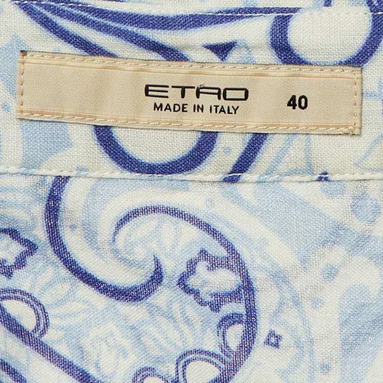 Pre Owned Etro Blue Paisley Print Ramie Button Front Shirt S 