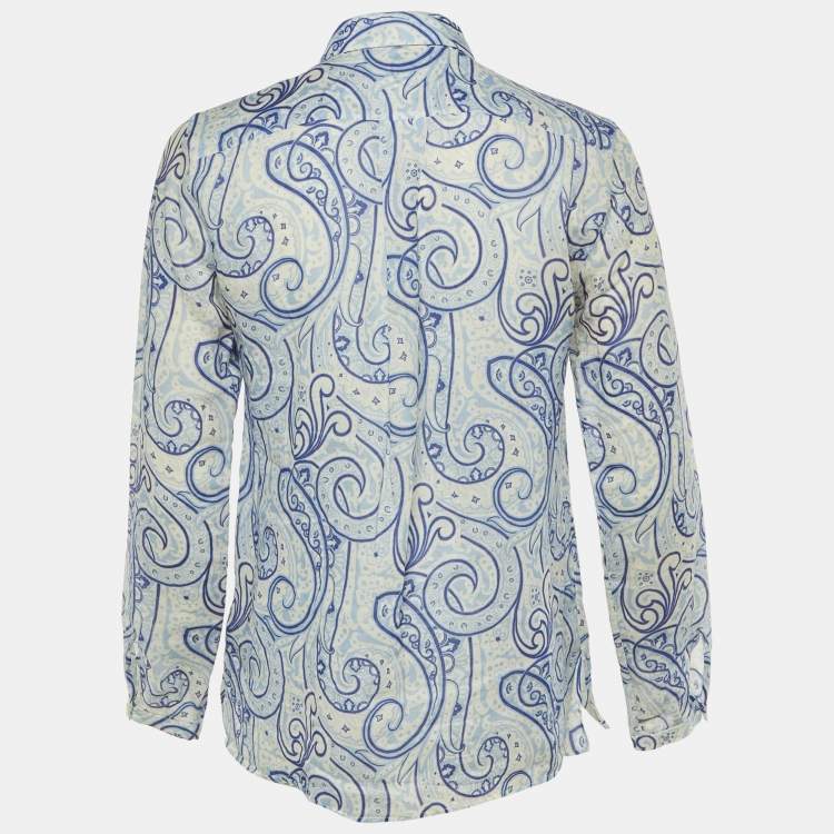 Pre Owned Etro Blue Paisley Print Ramie Button Front Shirt S 