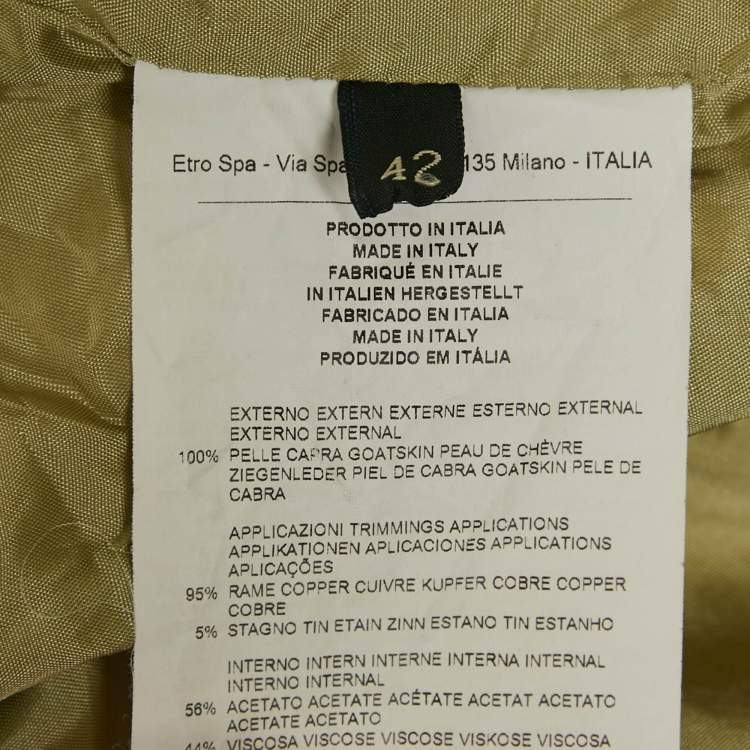 Pre Owned Etro Green Paisley Print Suede Jacket M