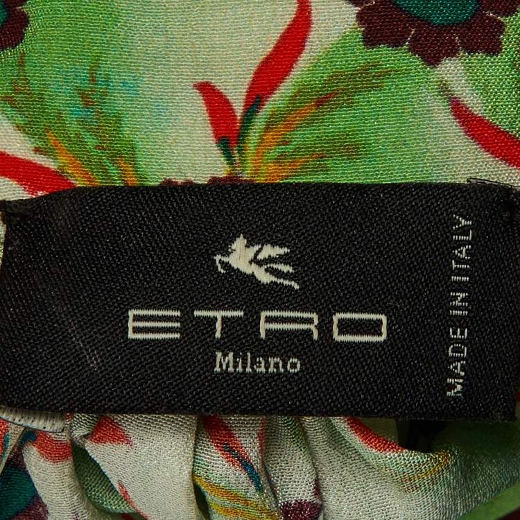 Pre Owned Etro Green/Beige Floral Print Silk Flared Blouse S 