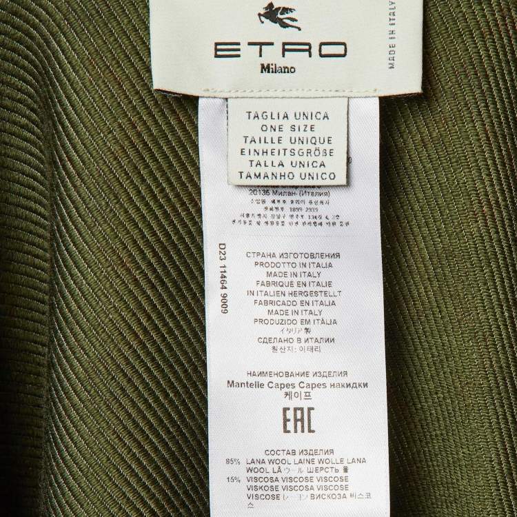 Pre Owned Etro Green/Beige Floral Print Wool Cape One Size