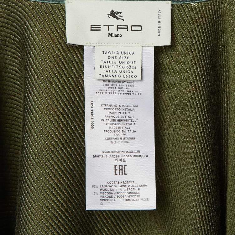 Pre Owned Etro Green/Beige Floral Print Wool Cape One Size