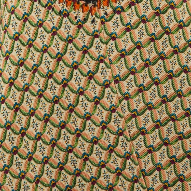 Pre Owned Etro Green/Beige Floral Print Wool Cape One Size