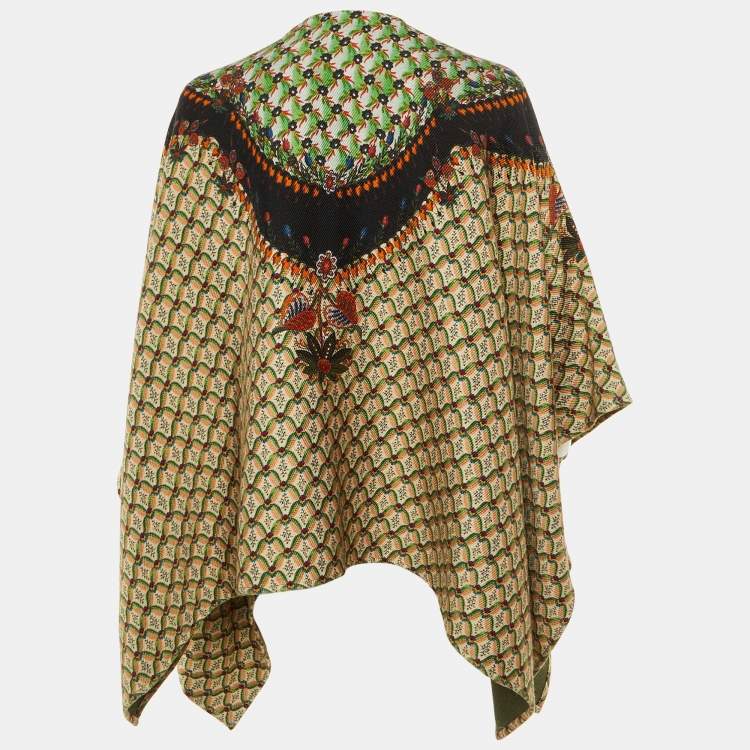 Pre Owned Etro Green/Beige Floral Print Wool Cape One Size