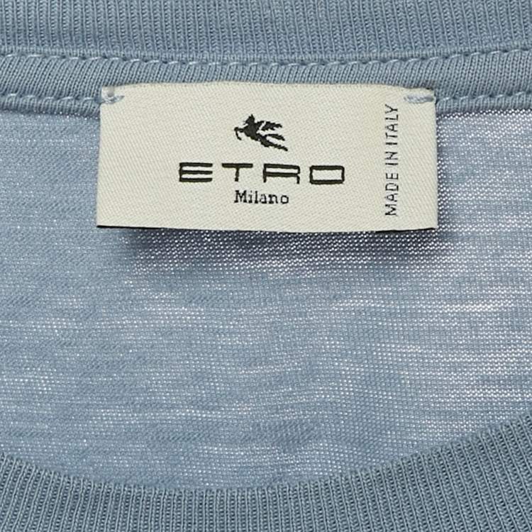 Pre Owned Etro Blue Logo Print Crewneck T-Shirt S