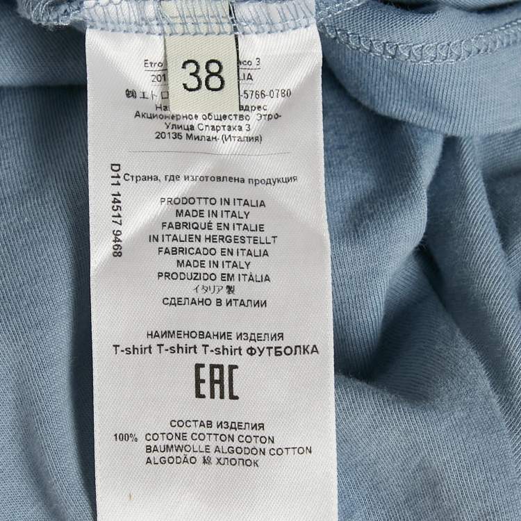 Pre Owned Etro Blue Logo Print Crewneck T-Shirt S