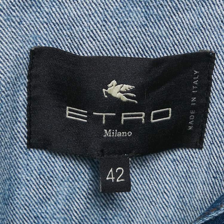 Pre Owned Etro Blue Floral Pattern Denim Jacket M