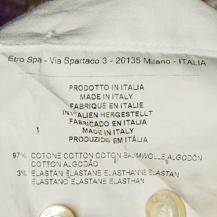 Pre Owned Etro White/Purple Paisley Print Cotton Button Front Shirt L