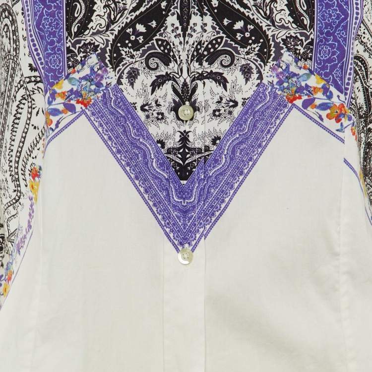 Pre Owned Etro White/Purple Paisley Print Cotton Button Front Shirt L