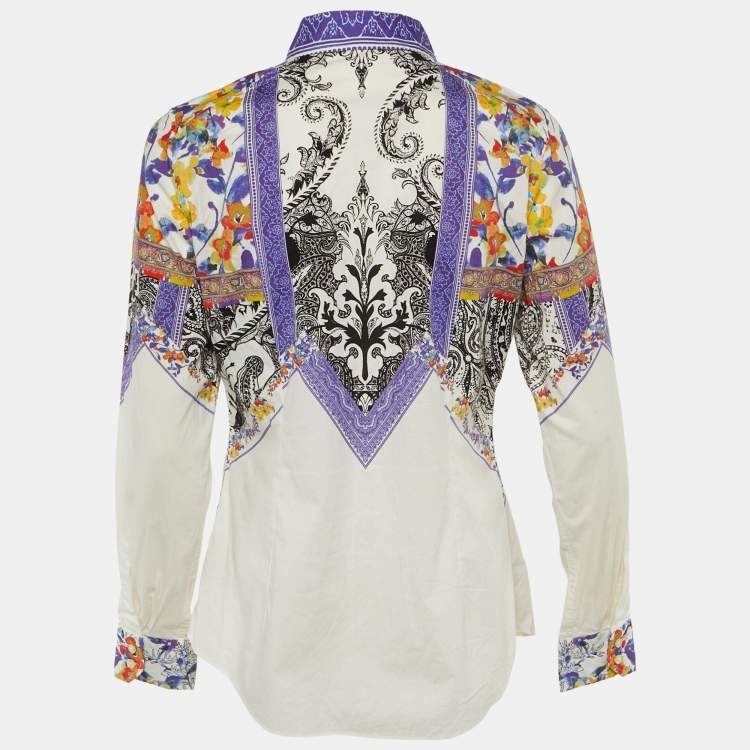 Pre Owned Etro White/Purple Paisley Print Cotton Button Front Shirt L