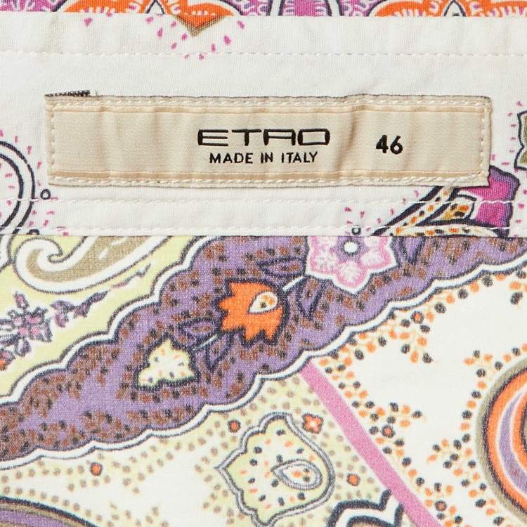 Pre Owned Etro Purple Paisley Print Cotton Button Front Shirt L 