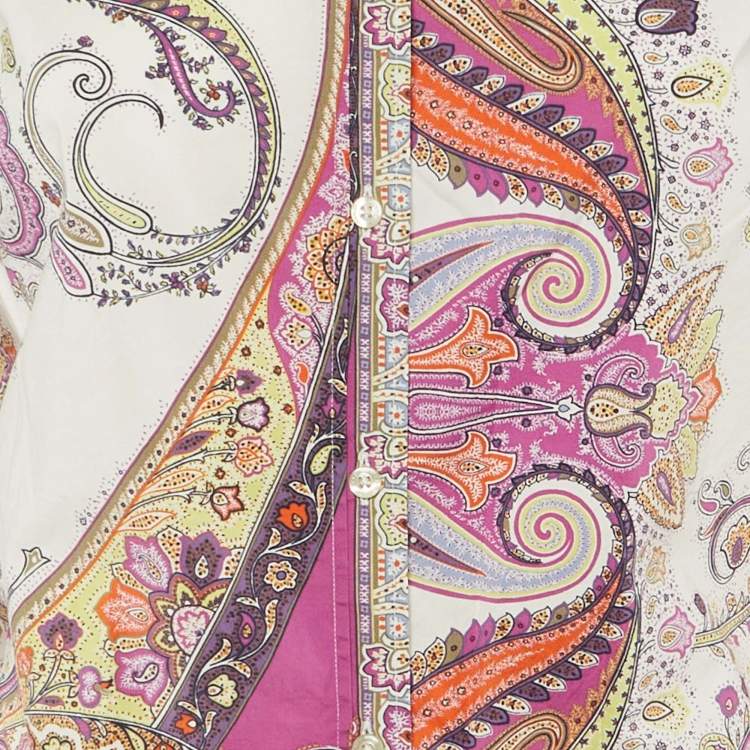 Pre Owned Etro Purple Paisley Print Cotton Button Front Shirt L 
