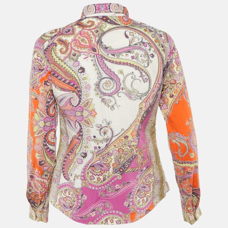 Pre Owned Etro Purple Paisley Print Cotton Button Front Shirt L 