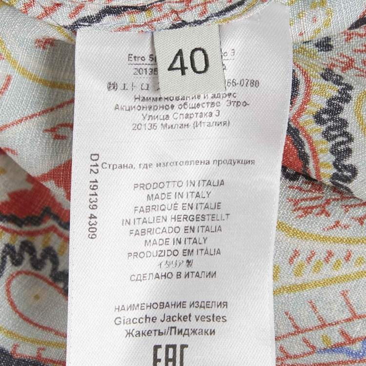 Pre Owned Etro Blue Paisley Print Silk Long Sleeve Shirt S