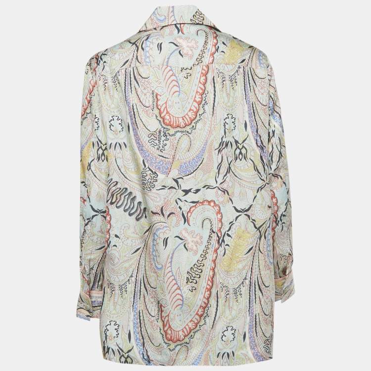 Pre Owned Etro Blue Paisley Print Silk Long Sleeve Shirt S