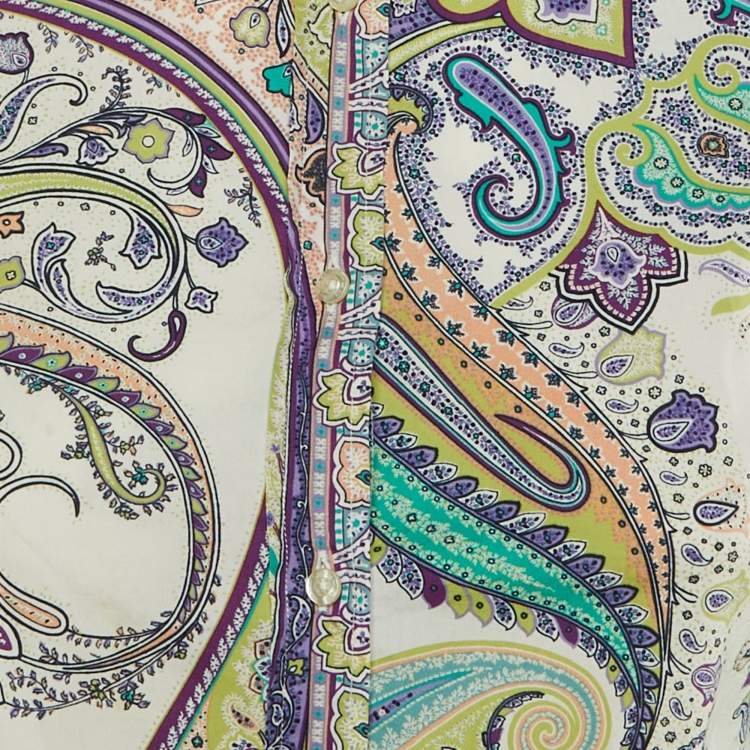 Pre Owned Etro Green Paisley Print Cotton Long Sleeve Shirt S 