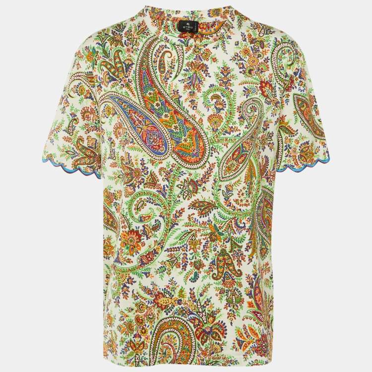 Pre Owned Etro Cream Paisley Print Cotton Crew Neck T-Shirt M