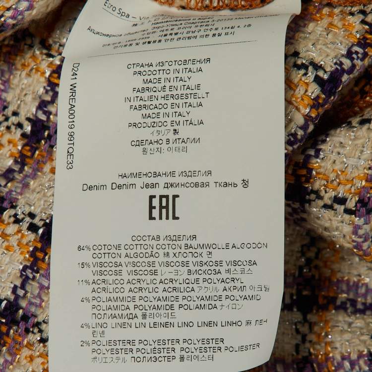 Pre Owned Etro White Checked Tweed Wide Leg Trousers M