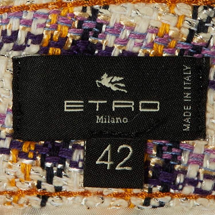 Pre Owned Etro White Checked Tweed Wide Leg Trousers M