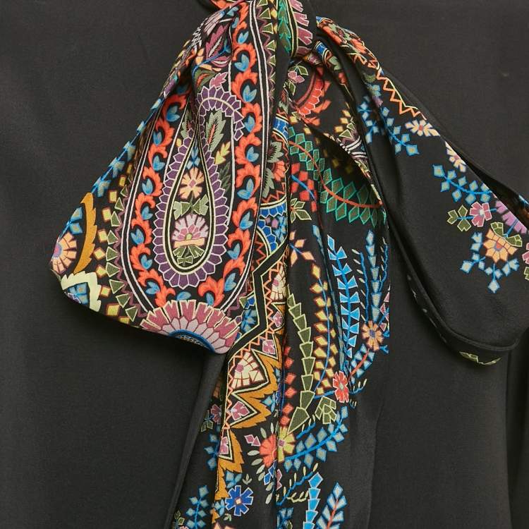 مملوكة مسبقًا Etro Black Black Printed Silk & Crepe Top & Pants Set S/M