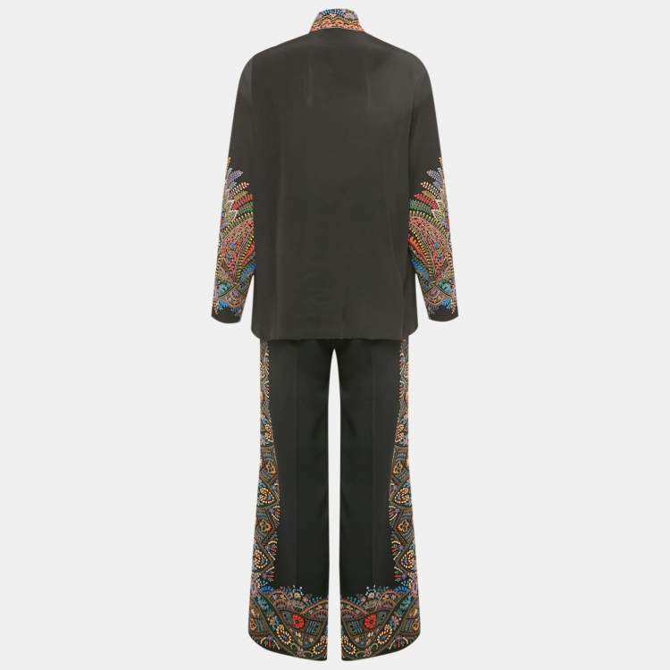 مملوكة مسبقًا Etro Black Black Printed Silk & Crepe Top & Pants Set S/M