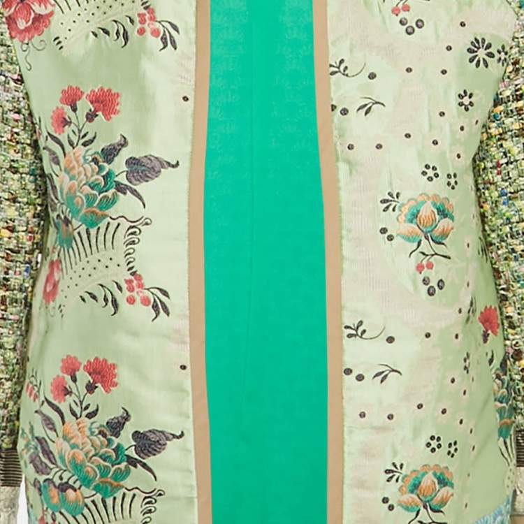 مملوكة مسبقًا Etro Green Floral Jacquard & Tweed Shrug S