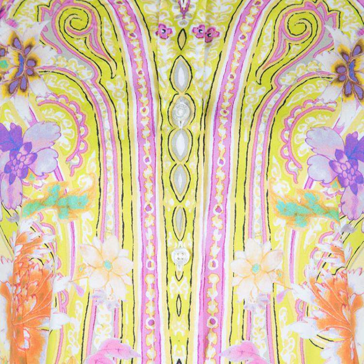 Pre Owned Etro Yellow Floral Printed Cotton Long Sleeve Button Front Shirt L