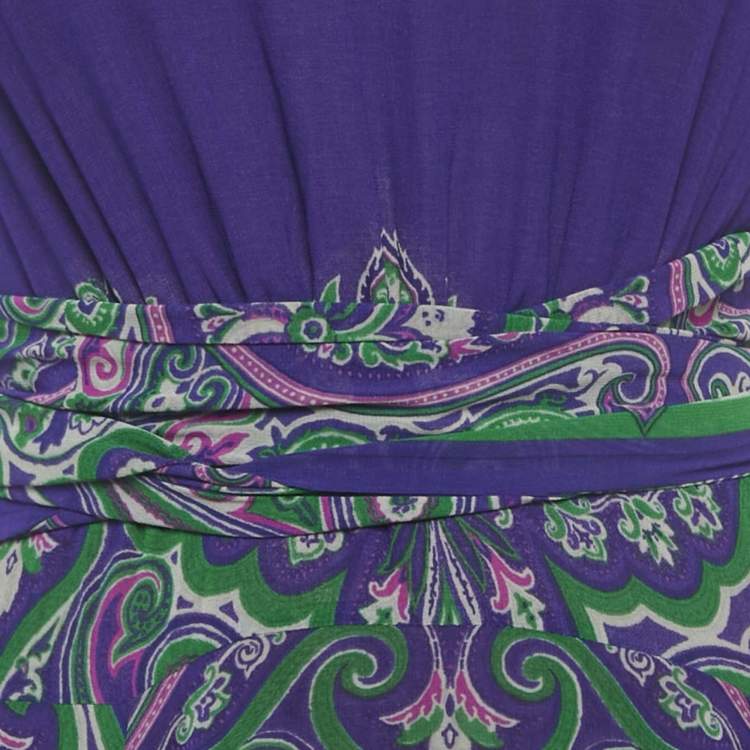 Pre Owned Etro Blue Paisley Print Crinkled Chiffon Maxi Dress S