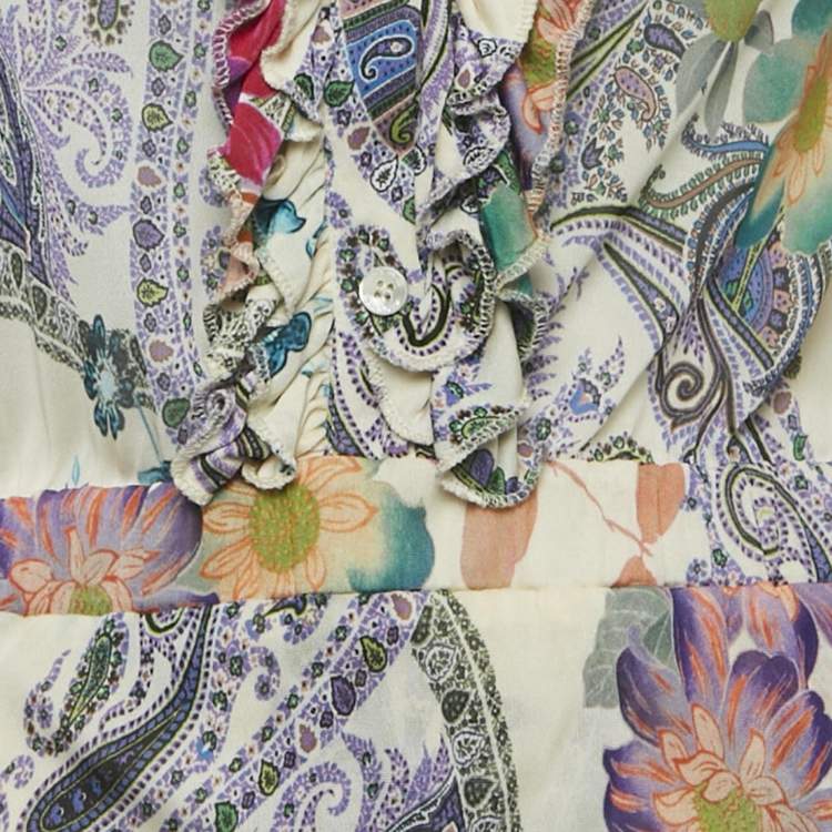 Pre Owned Etro Multicolour Floral Print Jersey Shirt Collar Mini Dress S