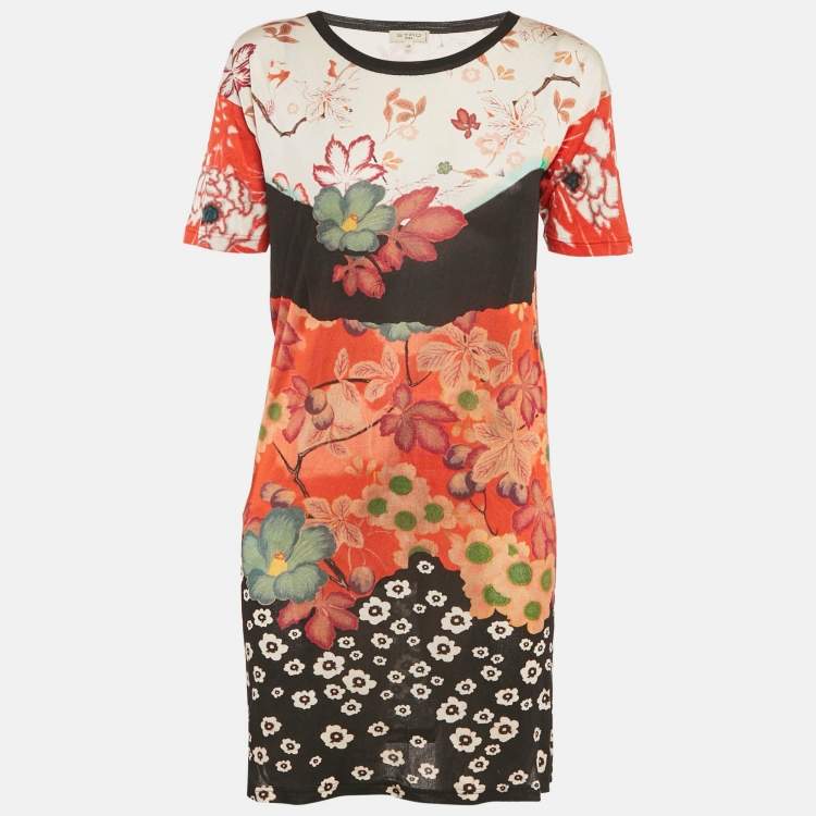 Pre Owned Etro Multicolor Floral Print Jersey Mini Dress S