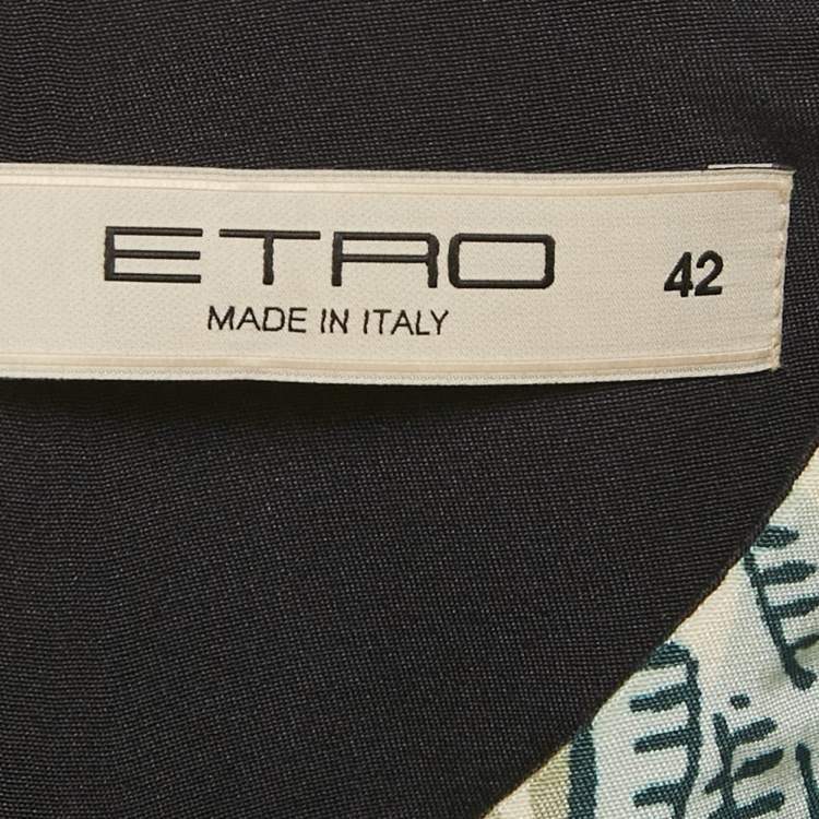 مملوكة مسبقًا Etro Black/Green Paisley Print Silk Shift Dress M