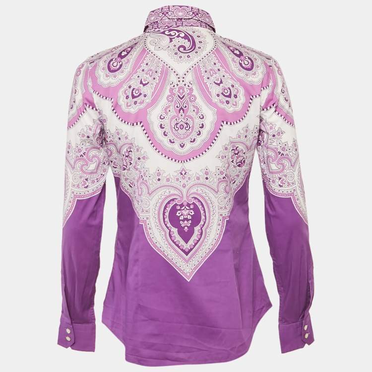 Pre Owned Etro Purple Paisley Print Cotton Shirt M