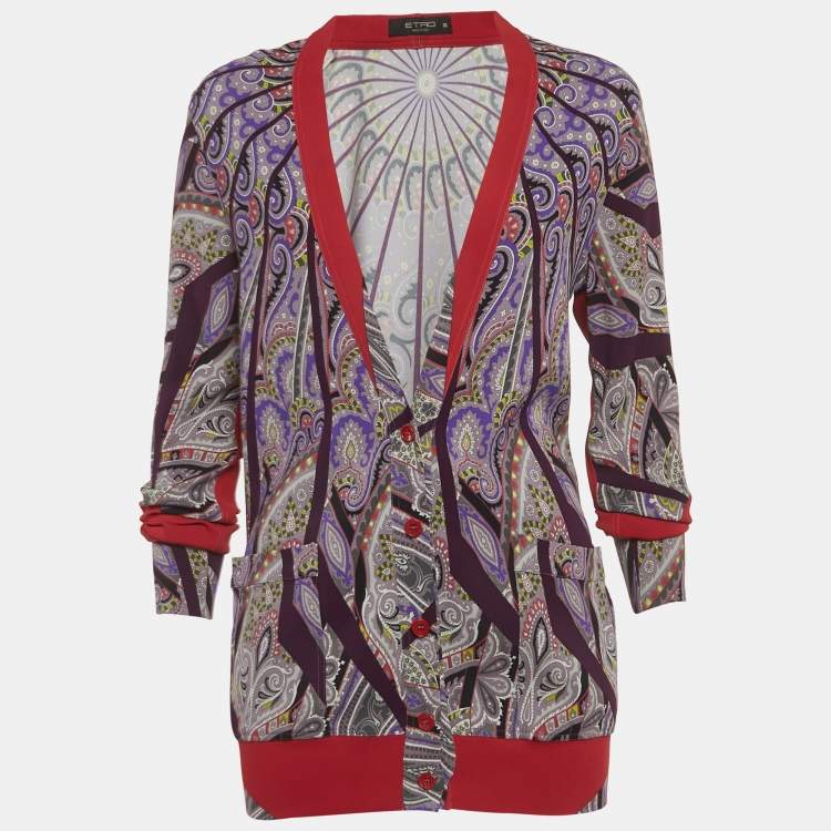 Pre Owned Etro Multicolour Paisley Print Jersey Long Sleeve Cardigan S