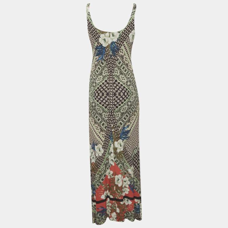 Pre Owned Etro Multicolor Floral Print Jersey Asymmetric Maxi Dress S