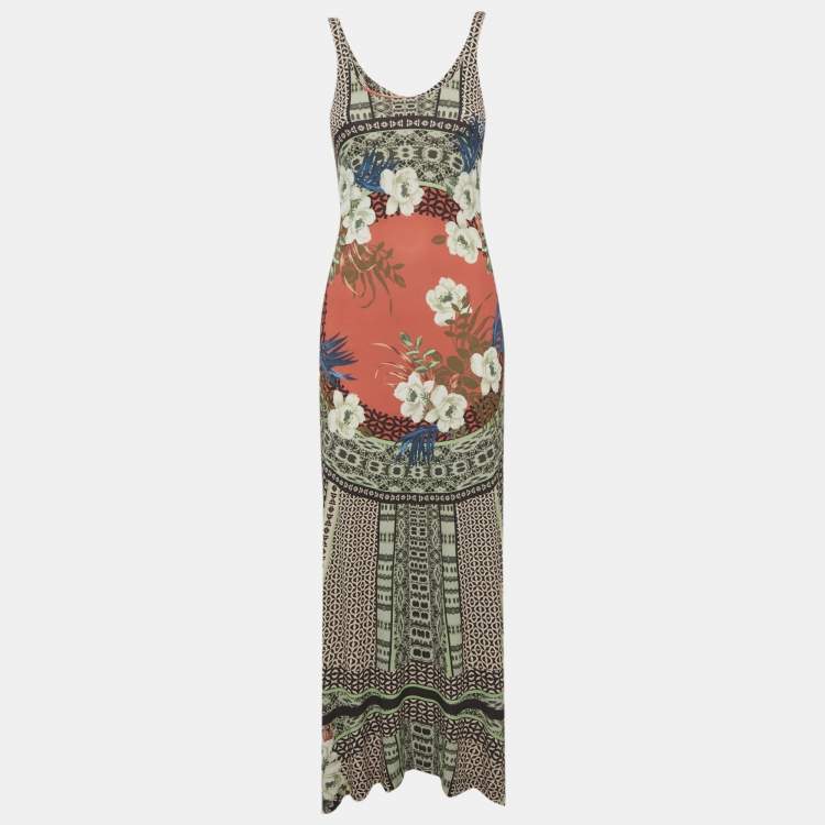 Pre Owned Etro Multicolor Floral Print Jersey Asymmetric Maxi Dress S