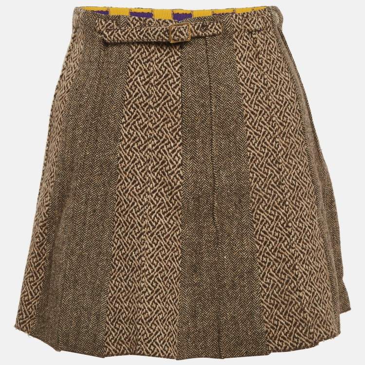 Pre Owned Etro Brown Striped Tweed Mini Skirt S