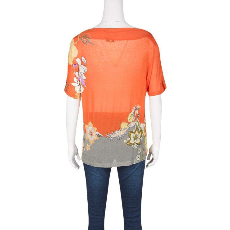 Pre Owned Etro Multicolor Knit Floral Printed Boat Neck Top M