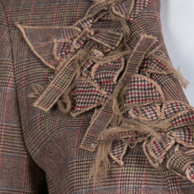 Pre Owned Etro Multicolor Houndstooth Plaid Floral Applique Detail Wool Blazer M
